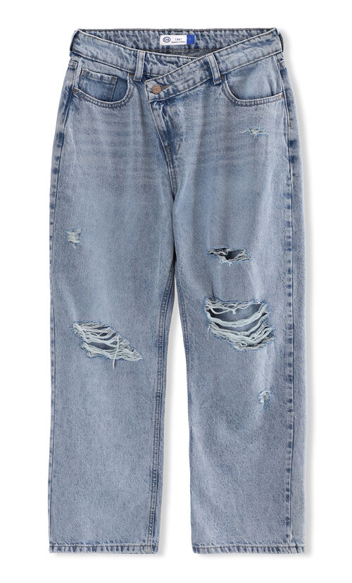Jeans Straight Pretina Asimétrica
